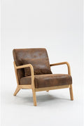 Mid Century Modern Accent Chair with Wood Frame Upholstered Living Room Chairs with Waist Cushion Reading Armchair for Bedroom Sunroom (Brown + Fabric + Cotton)
