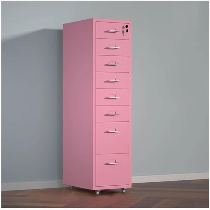 File Cabinets Metal File Data Organizer Multifunctional Office Storage Drawer Cabinet 8 Layer Large Capacity File Cabinet with Lock File Storage Cabinets(Pink)