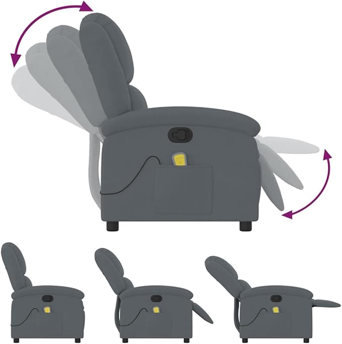 vidaXL Dark Gray Velvet Manual Massage Recliner-Comfortable Seating with Side Pocket Sturdy Frame and 6-Point Vibration Massage for Living Room/Lounge