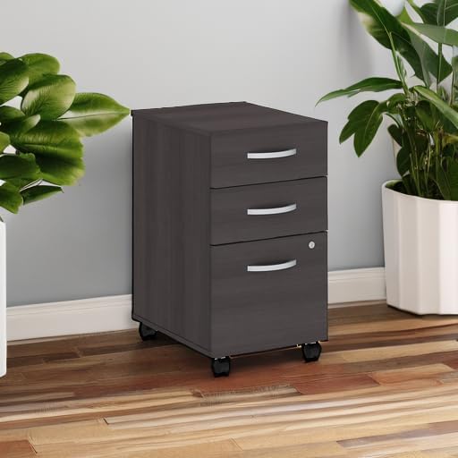 Bush Business Furniture 3 Drawer Mobile File Cabinet - Assembled Rolling Document Storage for Home or Professional Office Studio C Collection Storm Gray