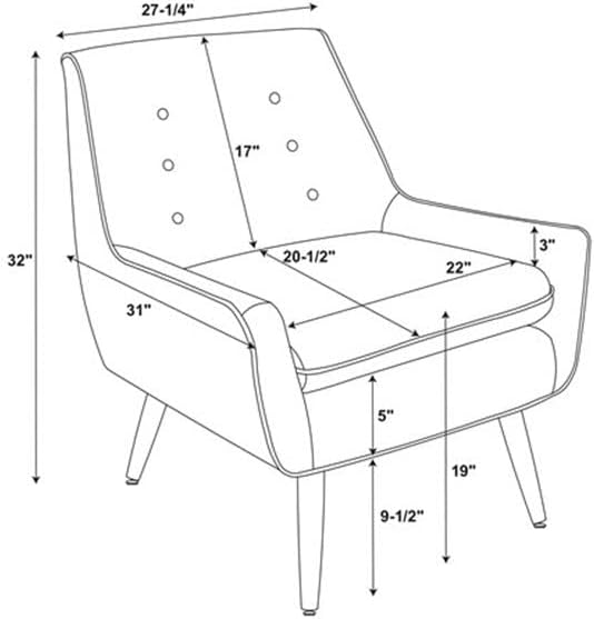 Allora Polyester Upholstered Button-Tufted Accent Chair Gray Fabric Modern Design with Black Finished Legs Pinewood Frame Plush Cushioned Seat 27.5W x 30.75D x 32.25H for Living Room or Office