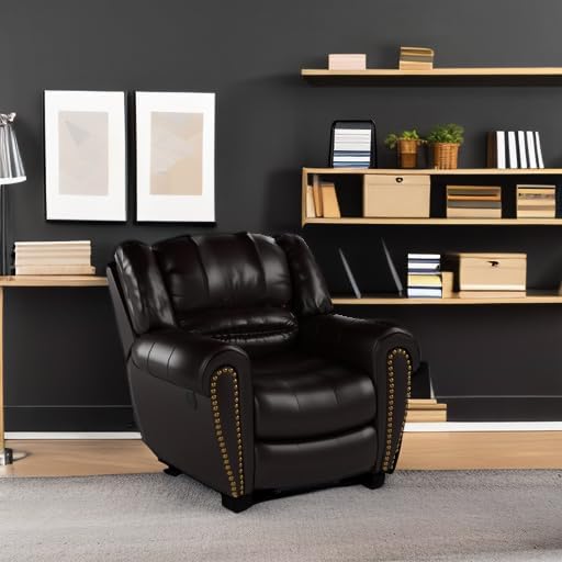 CANMOV Leather Recliner Chair Classic and Traditional Manual Recliner Chair with Comfortable Arms and Back Single Sofa for Living Room Brown