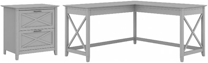 Bush Furniture L Shaped Desk with Lateral File Cabinet | Key West Collection Corner Computer Table with Storage for Home Office with Filing Unit | 60Wx60Dx30H