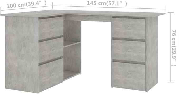 L-Shaped Writing Desk Corner Computer Desk with Drawer and Shelves 57.1in Study Table Workstation for Home Office Multipurpose PC Laptop Table Work Table Office Desk (Concrete Gray)