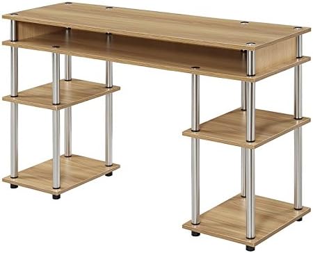 Convenience Concepts Designs2Go No Tools Desk Home Office Desk with Shelves Corner Shelf Vanity Desk Computer Desk Nail Table for Nail Tech - 47.25 L x 15.75 W x 30 H Light Oak