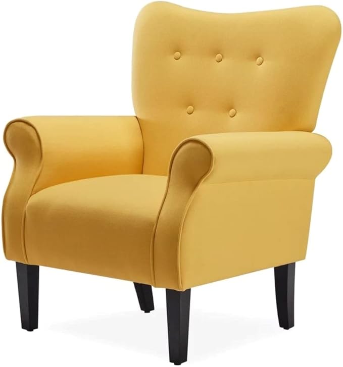 Modern Style Lounge Chair for Living Room | Stylish Wide Armchair Tufted High Backrest with Padded Arms &amp Deeply Thick Cushioned Seat | Durable Wood Manufactured | Aesthetic LookYellow Color