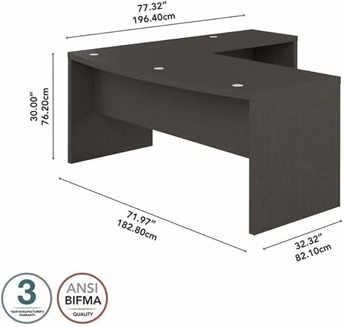 Pemberly Row 72W Bow Front L Shaped Desk Engineered Wood in Charcoal Maple Durable Thermally Fused Laminate Includes 42W Desk Return Workstation for Home or Professional Office Use