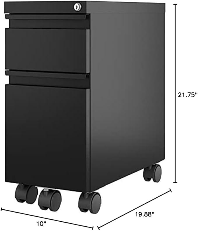 Hirsh 10 Wide 20 Deep Narrow Mobile Zip Pedestal File Cabinet Box File in Black