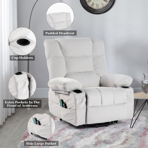 Electric Power Lift Recliner Chair Recliner Sofa for Elderly Heat and Massage2 Cup Holders Recliners Chairs for Living Room Infinite Position and Double 2 Side Pocket (Light Grey)