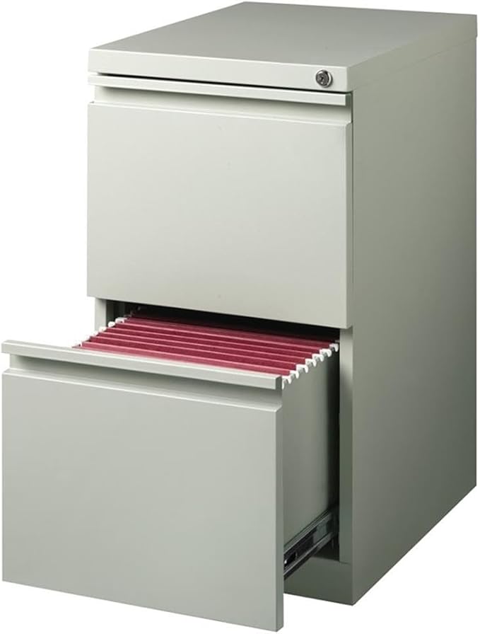 BOWERY HILL Mobile Pedestal Filing Cabinet 2-Drawer File/File Configuration Stainless Steel Metal Light Gray Finish 27.75 H x 15 W x 19.88 D Lockable Letter-Size Files Office Storage