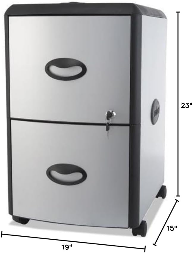 Mobile Filing Cabinet with Metal Siding 2 Letter-Size File Drawers Silver/Black 19 x 15 x 23