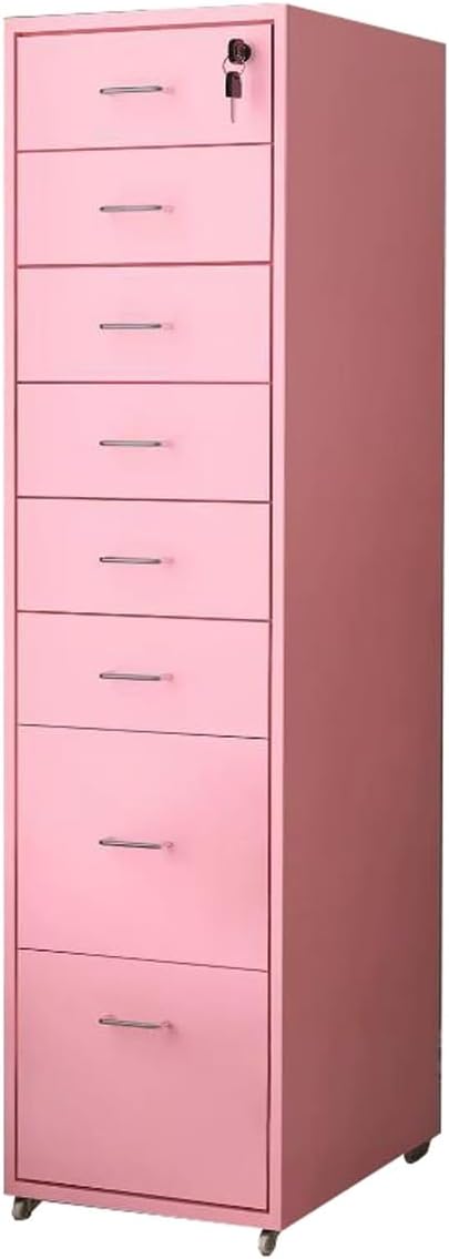 Locking File Cabinet Eight Drawer Cabinet Office Locking Storage Cabinet Iron Data Cabinet File Cabinet (Color : Pink)