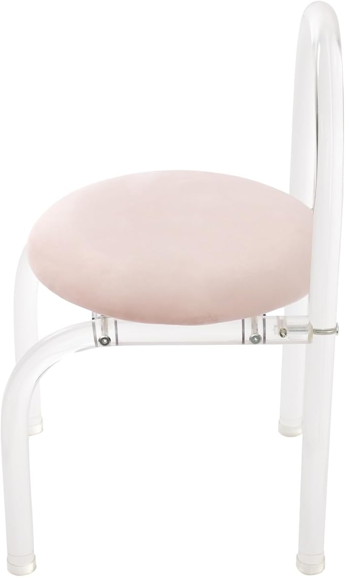 Modern Minimalist Acrylic Chair Clear Vanity Stool with Backrest and Cushion Small Accent Chair for Makeup Room Dining Room Living Room (Pink)