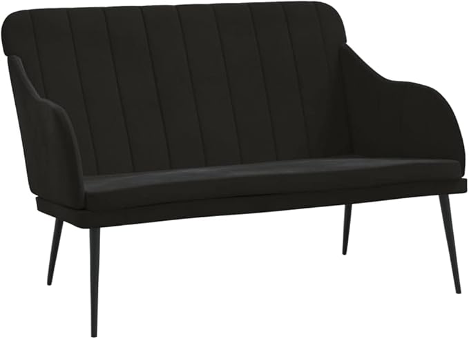 Modern Black Velvet Loveseat Bench Two Seater with Adjustable Armrests Soft Velvet Upholstery and Sleek Metal Frame for Living Room Bedroom Compact Sofa Bench for Small