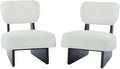 [Set of 2] Modern Beige Lounge Chair with Polyester Upholstery Sturdy Black Wood Base Stylish and Comfortable Accent Seating for Living Room (Black + White + Polyester + Solid Wood)