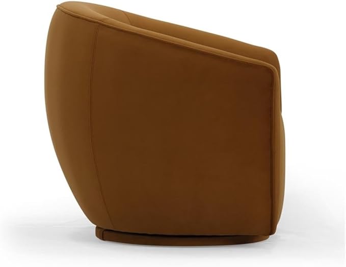 Pemberly Row Modern Cognac Velvet Swivel Chair 360-Degree Rotating Seat High-Density Foam Curvaceous Silhouette Sloped Arms Handmade Accent Chair for Living Room or Office Use
