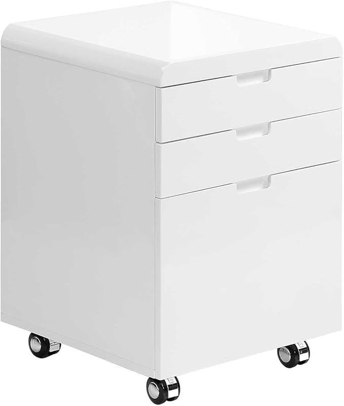 25.25 H White Mobile Filing Cabinet with 3 Drawers 4 Wheels Rectangular MDF Portable Filing Cabinet Modern for Office Study Room