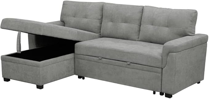 Naomi Home 85 in. Convertible Sofa with Storage Reversible L Shape Sofa Couch with Chaise Comfy Couches for Living Room Gray/Velvet