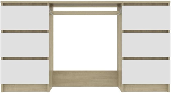 Stylish Computer Desk Writing Study Table with 6 Drawers Home Office Student Table Laptop PC Writing Desk Home Office Writing Desk White and Sonoma Oak 55.1x19.7x30.3 -AA