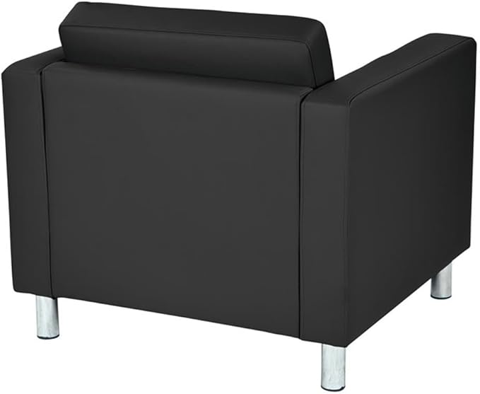 Pemberly Row Contemporary Faux Leather Armchair Black Vinyl Upholstery Box Spring Cushion Seat Silver Finish Metal Legs 32 W x 30.5 D x 29.5 H Modern Guest Chair for Living Room or Office Use