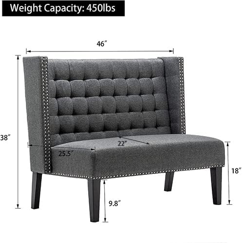 Andeworld Modern Loveseat Settee Bench Sofa Upholstered Banquette Couch for Dining Living Room Hallway or Entryway Seating Funiture with Wooden LegsSlate