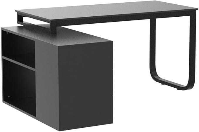 Homsee Home Office Computer Desk Corner Desk with 3 Drawers and 2 Shelves 55 Inch Large L-Shaped Study Writing Table with Storage Cabinet - Black