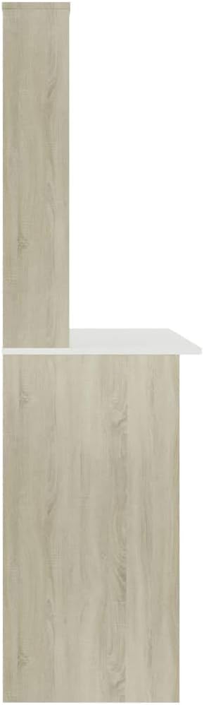 vidaXL Desk Computer Desk with Bookshelves Workstation for Living Room Bedroom Home Office Desk with Storage White and Sonoma Oak Engineered Wood