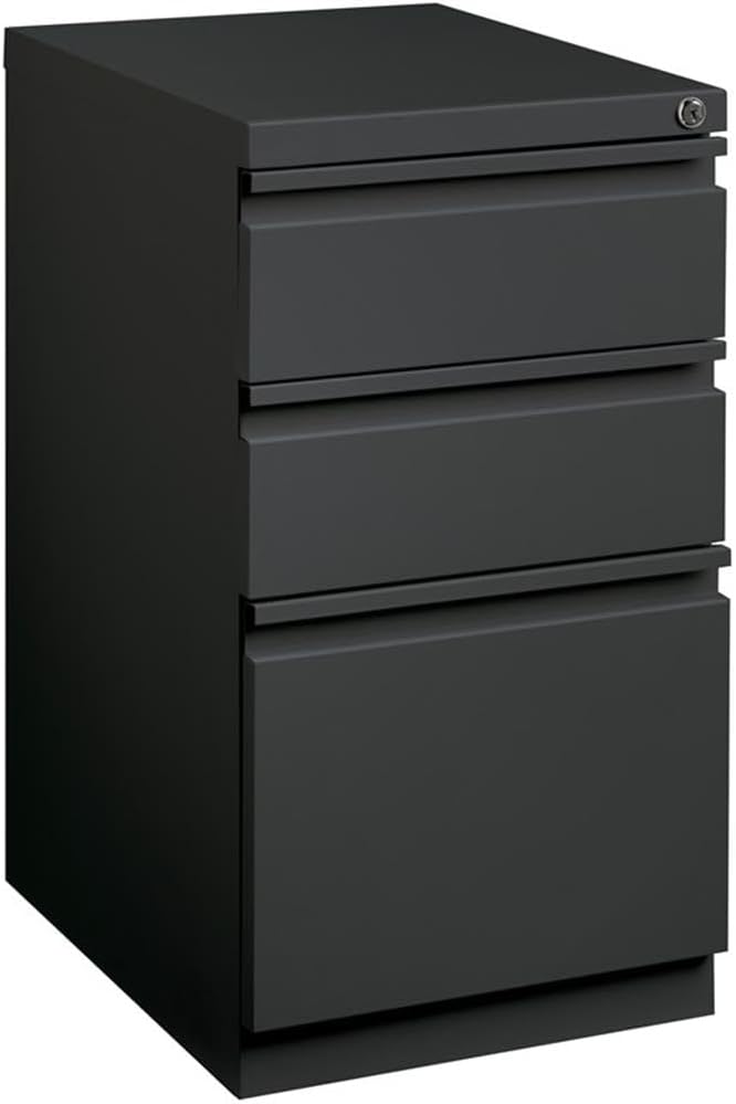 Bowery Hill 3-Drawer Metal Mobile Pedestal Filing Cabinet 20 in Deep Charcoal Finish Steel Construction Ball-Bearing Drawers Lockable Letter-Size Files Modern Commercial Office Storage Solution