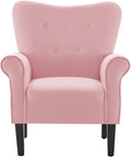 Modern Style Lounge Chair for Living Room | Stylish Wide Armchair Tufted High Backrest with Padded Arms &amp Deeply Thick Cushioned Seat | Durable Wood Manufactured | Aesthetic Look Baby Pink Color