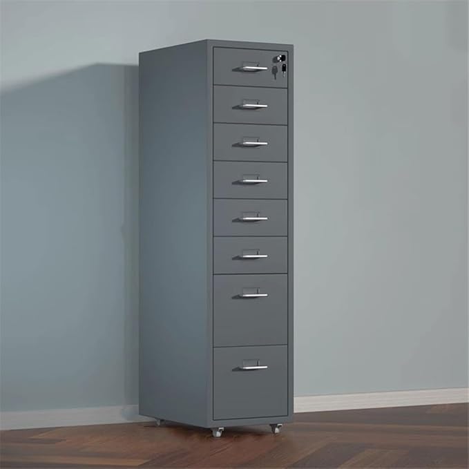 File Cabinets Metal File Data Organizer Multifunctional Office Storage Drawer Cabinet 8 Layer Large Capacity File Cabinet with Lock File Storage Cabinets(Gris)