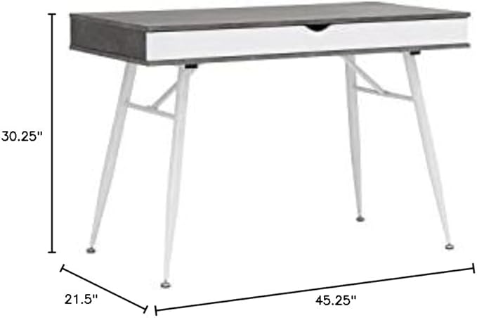 Calico Designs 51252 Alcove Modern Large Split Drawer in White/Cement Gray Desk with Storage