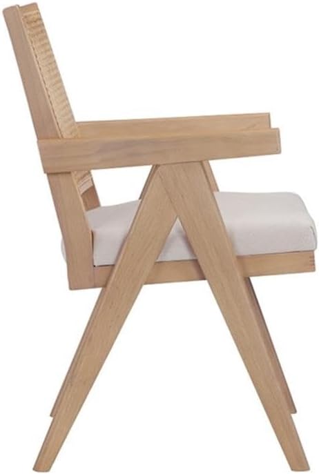 Pemberly Row Contemporary Arm Chair Bone Polyester Blend Fabric Wooden Frame Cane Chair Design Fully Assembled Modern Accent Chair for Living Room or Bedroom Use