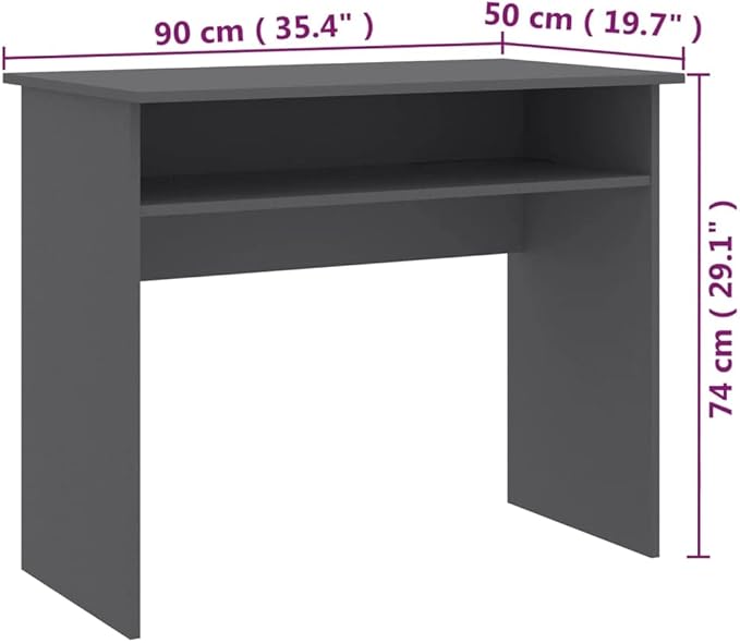 vidaXL Desk Grey Engineered Wood Compact Desk Rectangular Modern