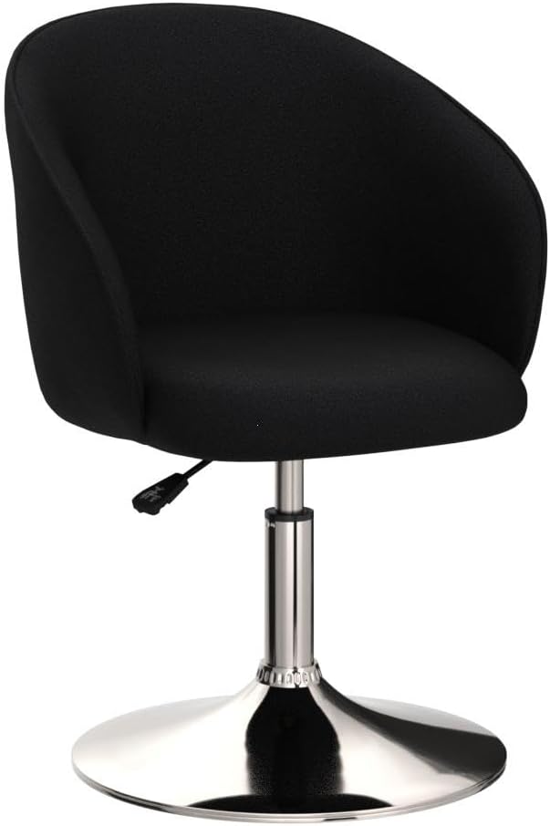 Furniliving Makeup Vanity Chair Flexible Round-Back Accent Chair with Plated Frame Height Adjustable Swivel Chairs for Living Room Charming Chair Lounge Pub Bar (Black)