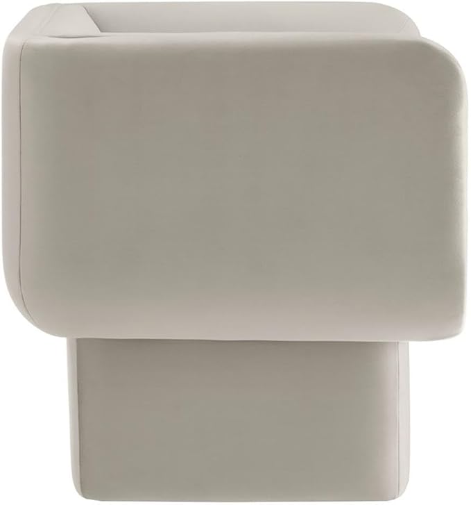 Pemberly Row Modern Velvet Accent Chair Almond Finish Dense Foam Padding Fixed Seat and Back Cushion Sturdy Wood Frame Detailed French Piping Living Room or Bedroom Upholstered Chair