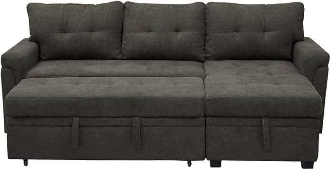 Naomi Home 85 in. Convertible Sofa with Storage Reversible L Shape Sofa Couch with Chaise Comfy Couches for Living Room Espresso/Velvet