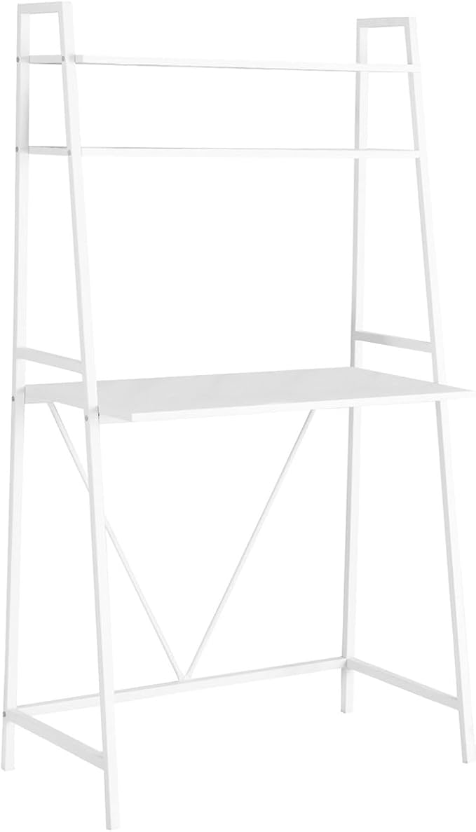 Minimalist White Laminate Computer Desk with Storage Shelves for Home Office