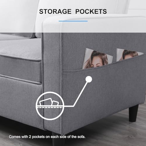 PUREMIND 2 Piece Living Room Sofa Set L Shaped Sectional Couch and Loveseat Sets Modern Linen 3 Seater Sofa with Storage Ottoman + 2-Seat Love Seat Furniture Sets for Apartment