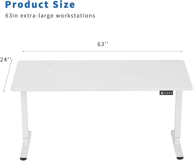 YESHOMY Height Adjustable Electric Standing Desk 63 inch Computer Table Home Office Workstation 63in White Leg/White Top