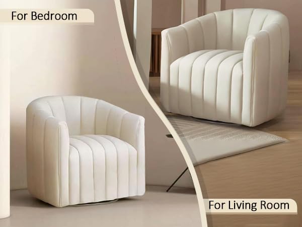 Swivel Accent ChairCuddle Modern Barrel ArmchairComfy Velvet Round Chair with Metal Base for Living Room Bedroom(Beige)