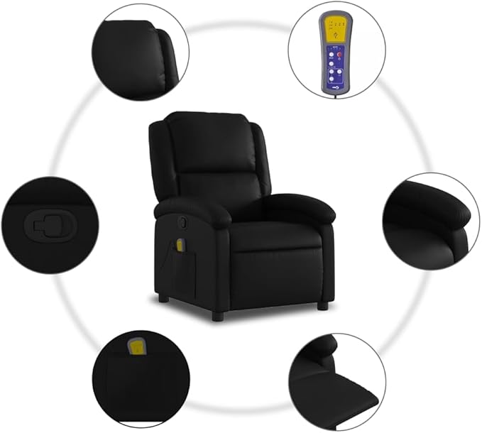 Massage Recliner Chair Black Faux Leather Metal Plywood Single Seater Ergonomic Design Living Room Office Reading Relaxation