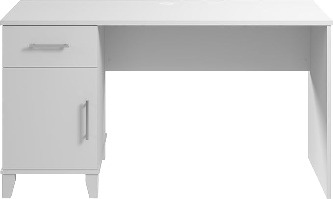 Bush Home Somerset 54W Office Desk with Drawer and Cabinet in White Computer Table with Storage for Home Office Workspace