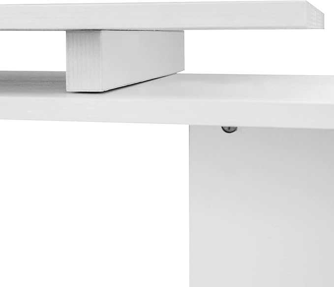 55 360° Rotating Corner Computer Desk Modern L Shaped Home Office Workstation with 3 Tier Storage Shelves Bookshelf White