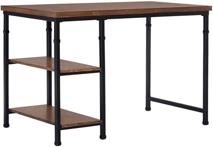 Riverbay Furniture Transitional Wood Desk 45 x 26 x 30 Inches MDF and Ash Veneer Brown Stained/Black Finish 2 Shelves Rustic Industrial Design Sturdy Small Space Home Office Desk