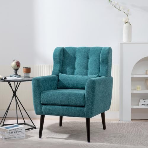 Modern Side Chair Square Shape Chenille Arm Chair Comfy Soft Padded Lounge Chair for Living Room Bedroom Home Office Kitchen(Teal)