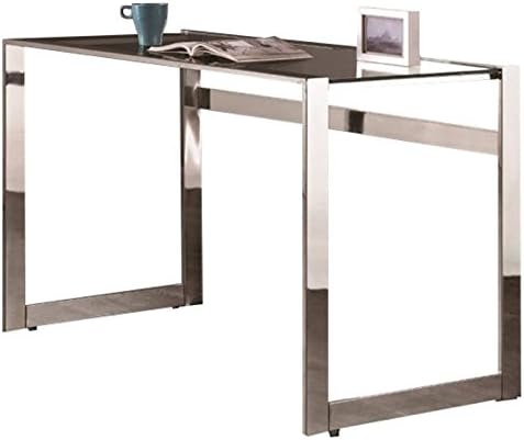 Pemberly Row Writing Desk Chrome Electroplated Frame Clear Tempered Glass Top 30 H x 47.25 W x 23.5 D Modern Home Office Desk for Workspace or Study