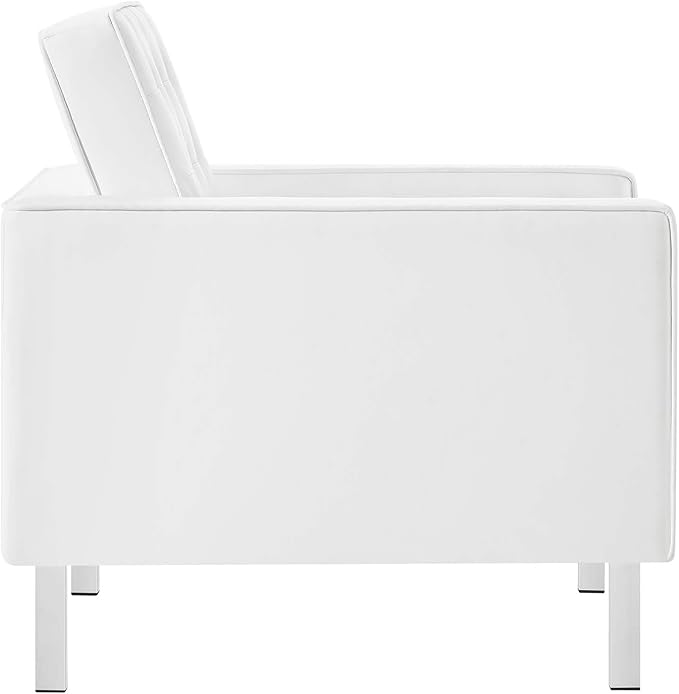 Modway EEI-3391- Loft Tufted Button Faux Leather Upholstered Accent Armchair in Silver White