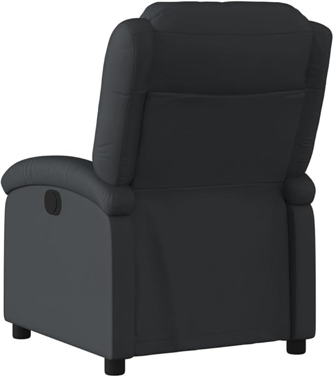vidaXL Black Real Leather Manual Recliner Chair - Wingback Armchair with Side Pocket Adjustable Footrest/Backrest for Home Theater/Lounge