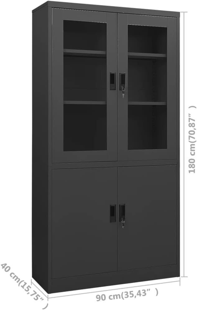 Metal Office Cabinet Garage Storage Cabinet with 4 Doors and 3 Adjustable Shelves 70.9 Anthracite Steel Lockable File CabinetLocking Tool Cabinets for OfficeHome (Style C) -AA
