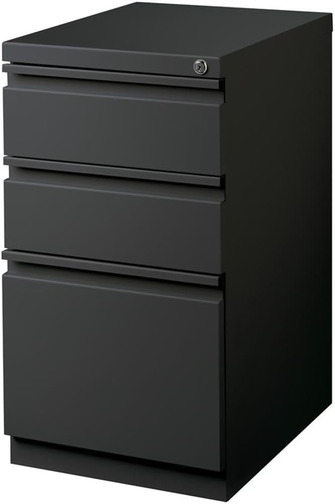 Bowery Hill 3-Drawer Metal Mobile Pedestal Filing Cabinet 20 in Deep Charcoal Finish Steel Construction Ball-Bearing Drawers Lockable Letter-Size Files Modern Commercial Office Storage Solution